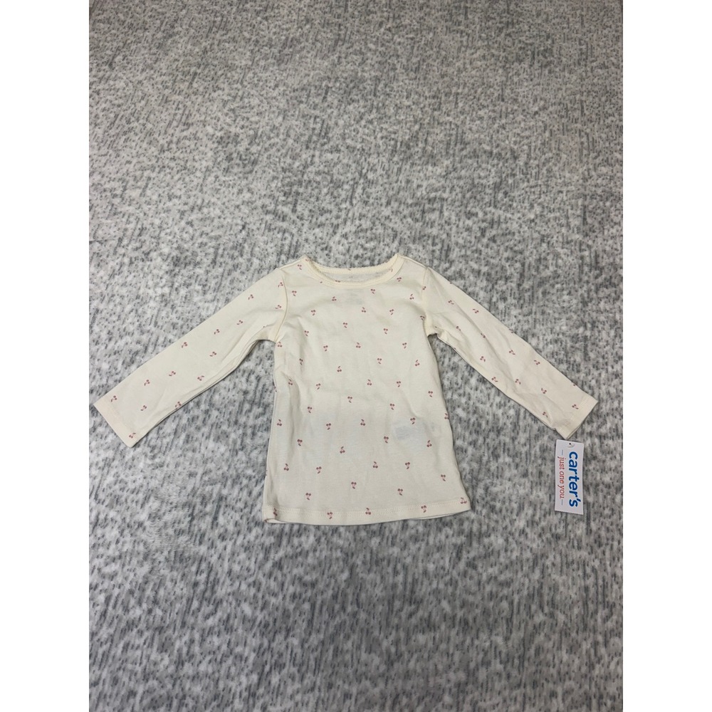 Carters Just One You 12M Cream Pink Cherry Print Long Sleeve Ribbed Top 11196410